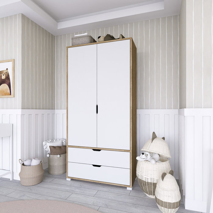 Hanah Home Armario 90 Cm 1600-015 Nogal Claro y Blanco Hanah Home Armario 90 Cm 1600-015 Nogal Claro y Blanco